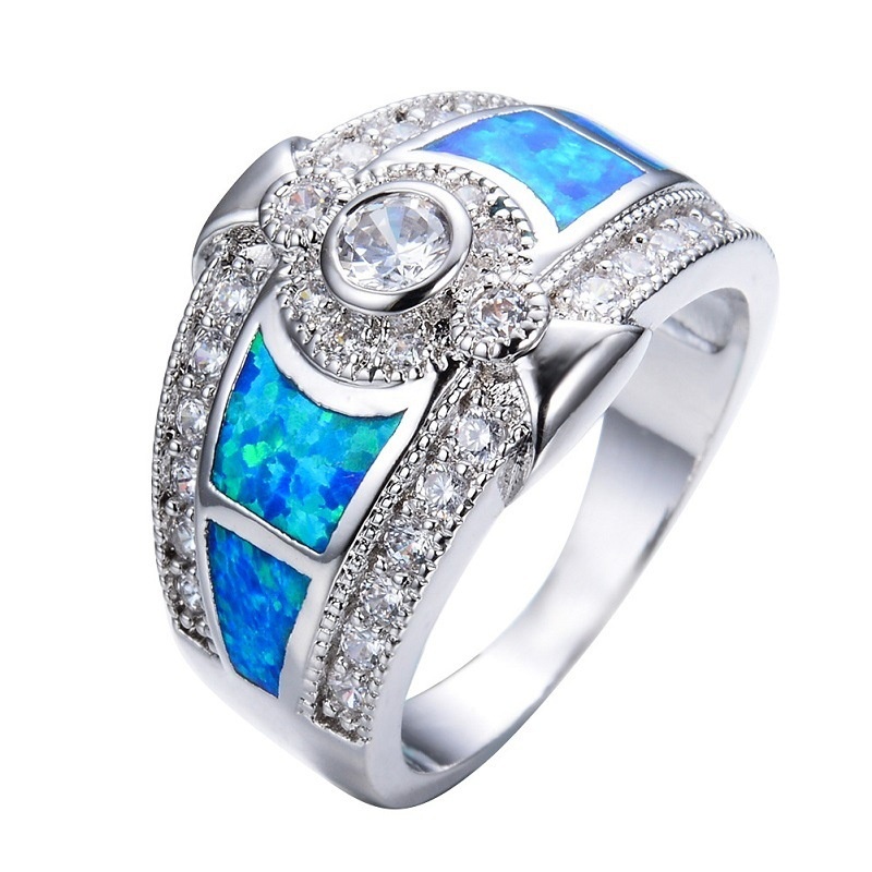 European and American fashion diamond white geometric opal ring