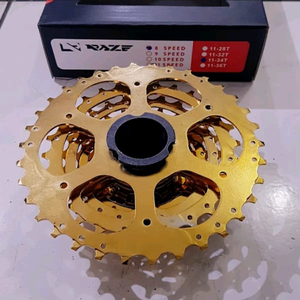 TERMURAH!!! Sprocket Sepeda 8 Speed 11-34 T Cassete / RAZE Gold / Realpict