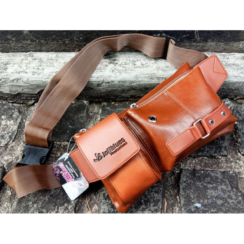 Tas Selempang Kulit Pria / Tas Selempang Pria Bahan Kulit PU Terbaru / Waistbag kulit Pria