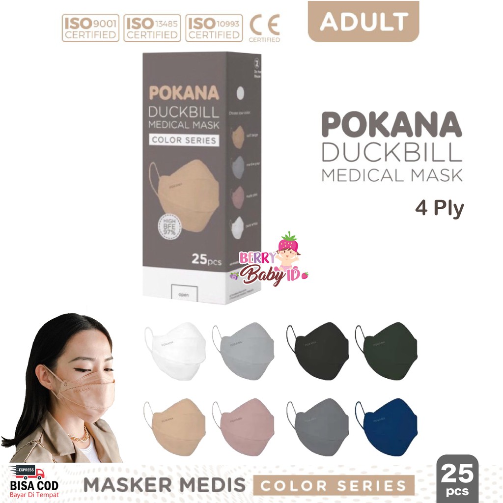 Pokana Adult Duckbill Medical Mask Color Series Masker Dewasa 25 Sheet Berry Mart