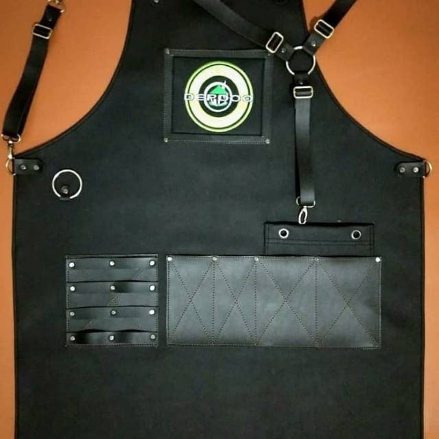 apron fullblack premium synthetic leather for barberman barista etc