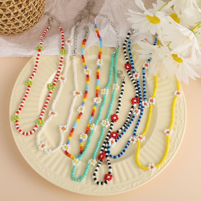 Daisy Beads Necklace | Kalung Manik manik Korea Adjustable, Perhiasan Wanita Pria Kekinian, Gaya Vin