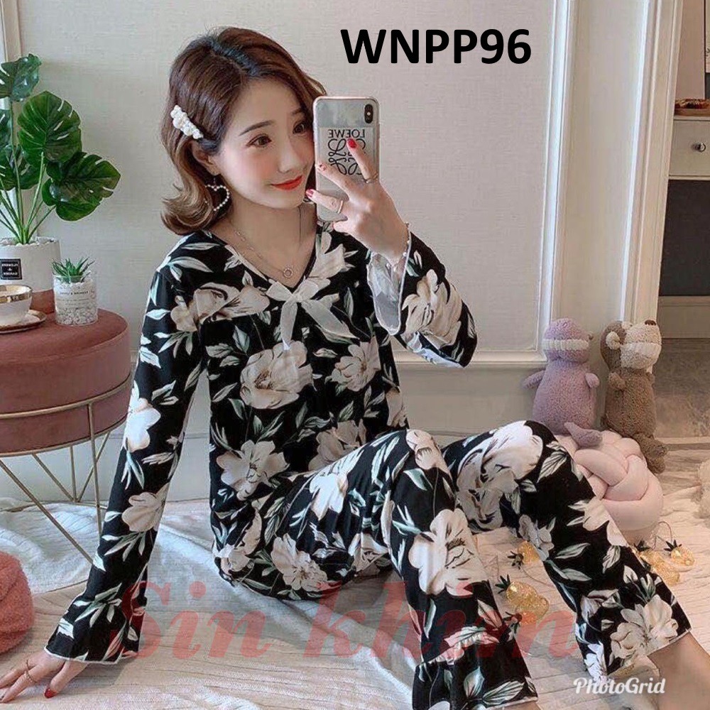 Piyama Wanita Baju Tidur Wanita Fashion Flower Black - WNPP96