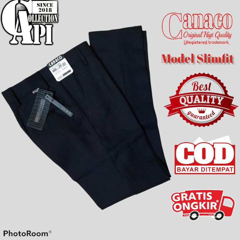 CELANA BAHAN FORMAL ANAK TANGGUNG / SLIMFIT / HITAM / PANJANG / TEBAL