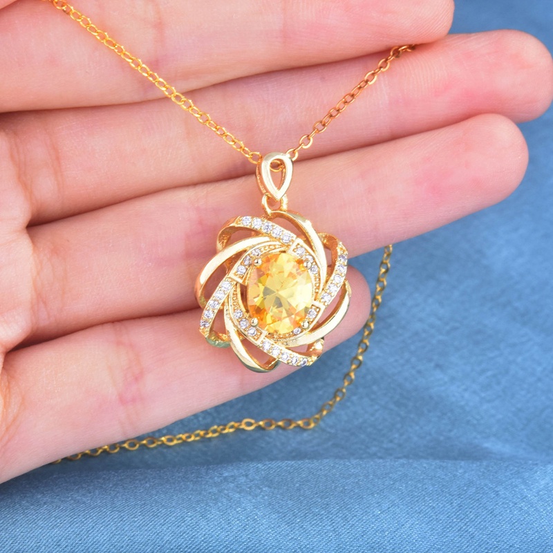 Sapphire Kalung Liontin Kristal Safir Bentuk Oval Spiral Bunga Gaya Elegan Romantis Untuk Wanita