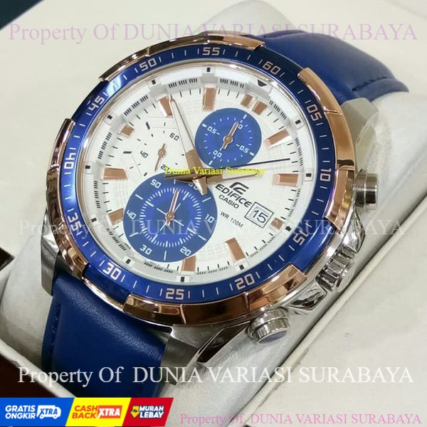 Jam Casio Edifice EFR 539L - 1Av Leather Blue Termurah dan Berkualitas