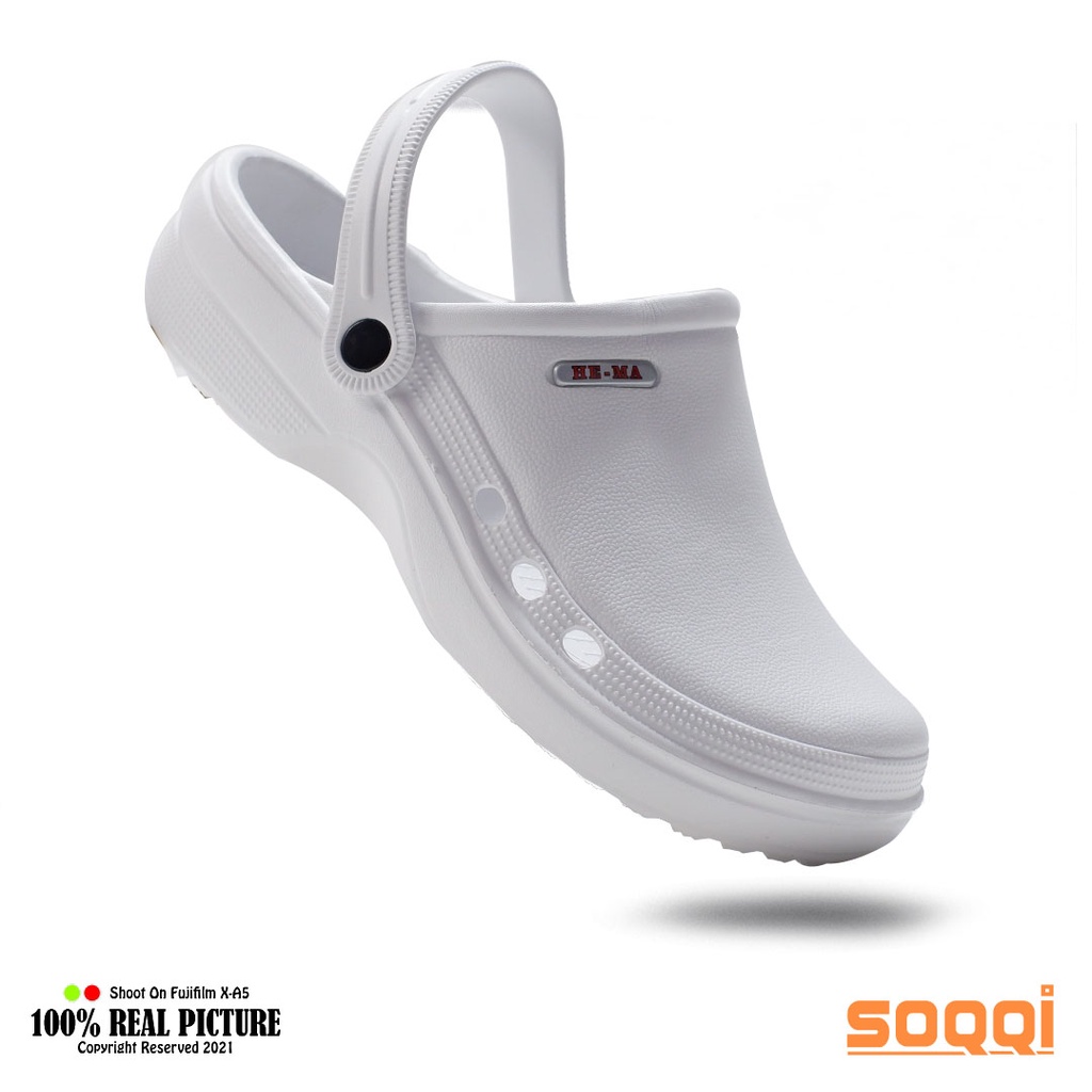 Sepatu Sandal cewek cowok selop baim kodok putih original model let tali belakang untuk prakter dokter dan perawat Hema 956 terbaru promo cod keren murah 36-44