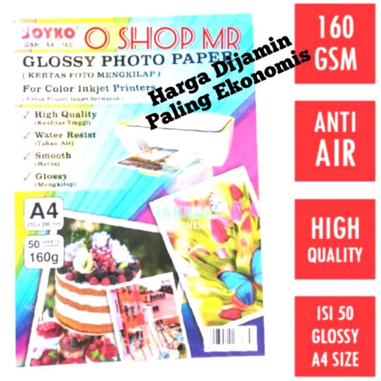 Glossy Photo Paper / Kertas Foto A4 Joyko 160 gr 50 Lembar