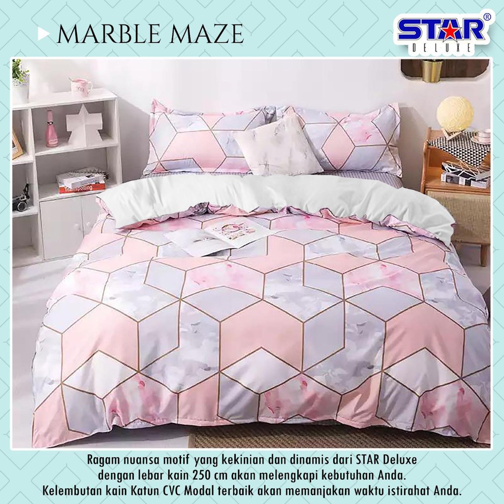 Proven Sprei- Sprei katun lokal Star Motif Marbel  Maze pink tosca