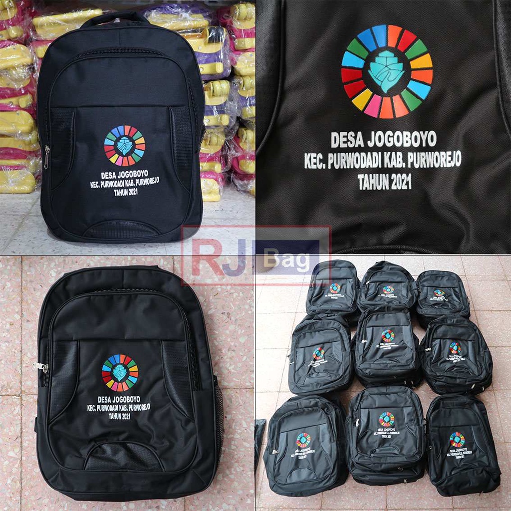 Tas Custom Sablon Orderan Ransel Grosir Seminar Bordir SDGS Desa Jogoboyo Ransel Kerja Pria Hitam Tas Polo Laptop Multifungsi