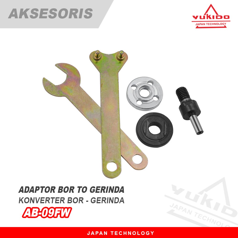 PAKET 2 PCS ADAPTOR GERINDA DAN TATAKAN AMPLAS 4IN{{Adaptor Konektor Konverter Bor Tangan Menjadi Gerinda / Arbor Converter Electric Drill To Be Angle Grinder+Detail produk dari Tatakan Amplas YUKIDO Gerinda Tangan / Pad Perekat Amplas 4&quot; Ukuran : 4&quot;