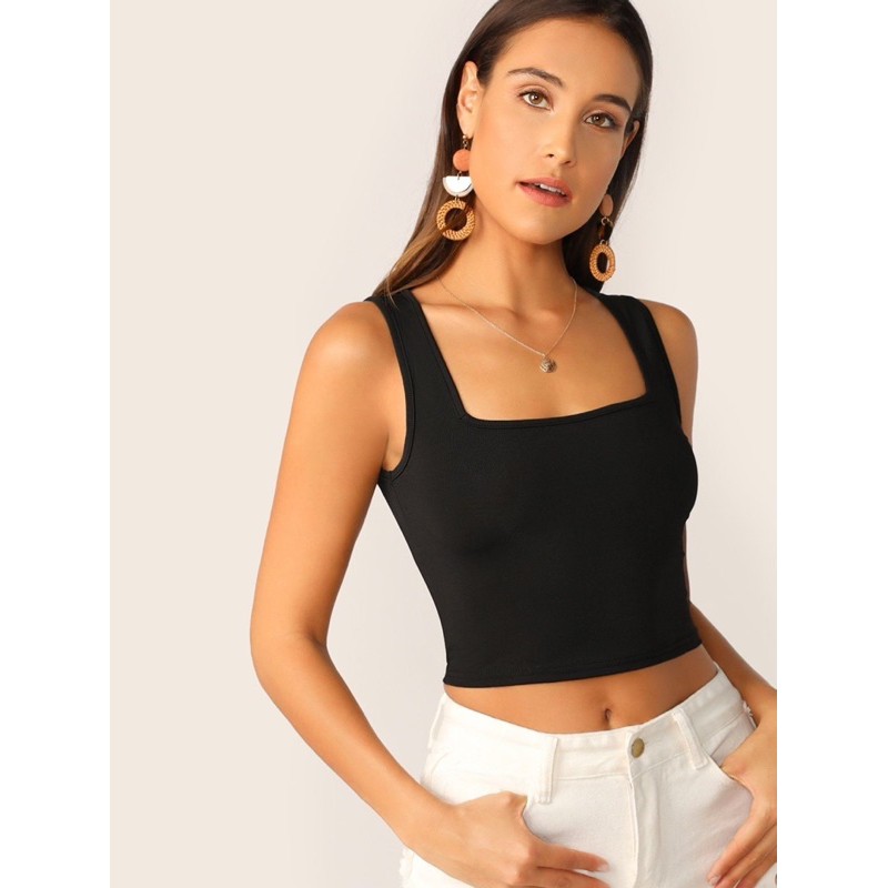 COD HOLLA SQUARE TANK TOP CROP (tidak full panjang, medium ya,korean tank top,double layer)
