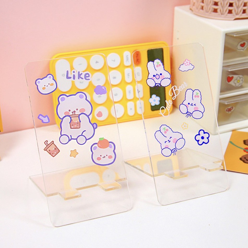 (BOW) Tempat Tatakan Stand Handphone Hp Bening Dengan Bentuk Unik Dan Lucu 0Q65
