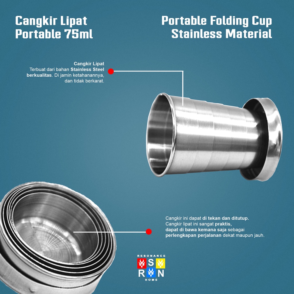 Cangkir Lipat Stainless Portable 75ml / Resonance Home