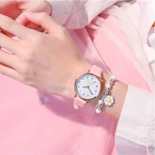 Jam Tangan Wanita Quartz Analog Fashion Gaya Korea Motif Bunga Daisy Import