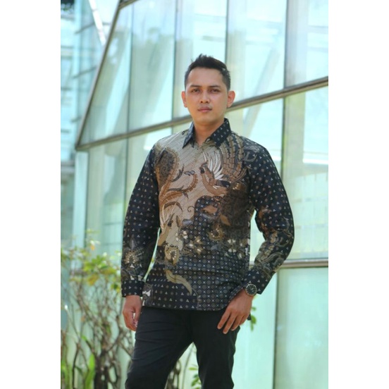 Batik kemeja pria lengan panjang lapis furing bahan katun primish reguler CL01