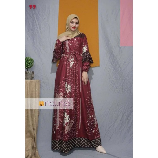 NOUNES HANESSA SERIES Gamis Pesta Raya Lebaran Syari Maxmara Lux Dress Ruffle Tali |Kode 002