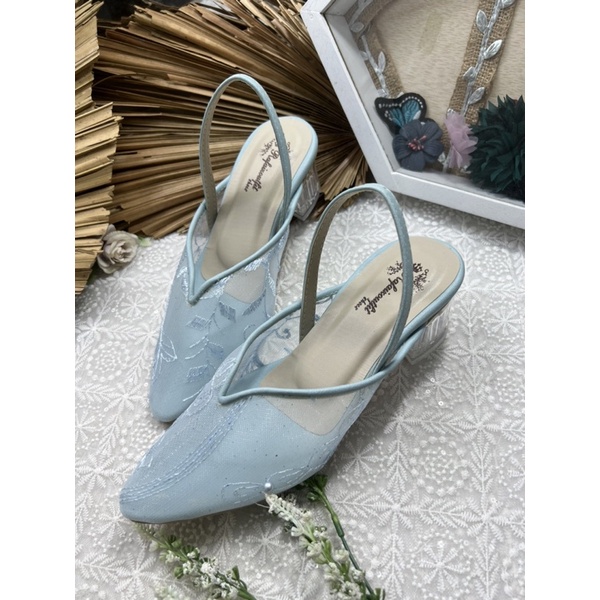 sepatu wanita Rafaizoutfit babyblue v Kelly tali tinggi 5cm kaca