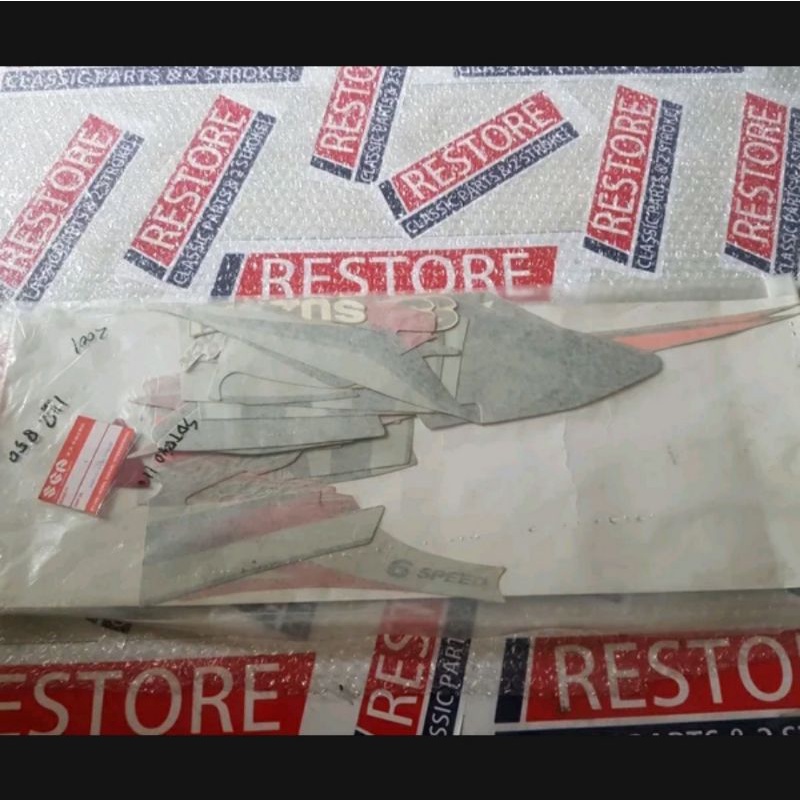 STRIPING STICKER LIST BODY SATRIA 120RU LUMBA MERAH SILVER ORIGINAL SGP