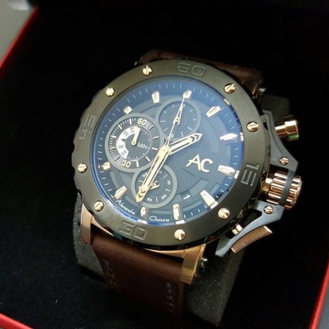 Jam Tangan Alexandre Christie AC 9205 MC Leather Brown Rosegold Original Garansi