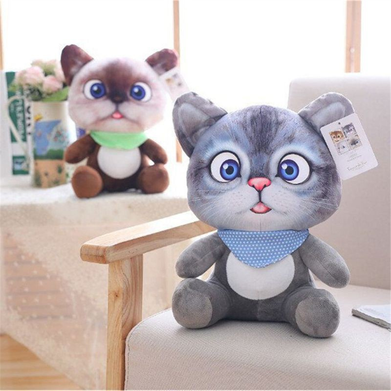 CRE  20cm Soft 3D Simulation Stuffed Cat Toys Sofa Pillow Cushion Plush Animal Cat Dolls Kids Toys Gifts