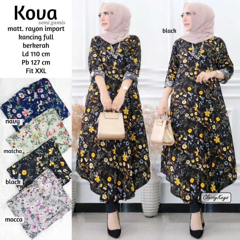 kova long tunik semi gamis rayon import kancing full berkerah
