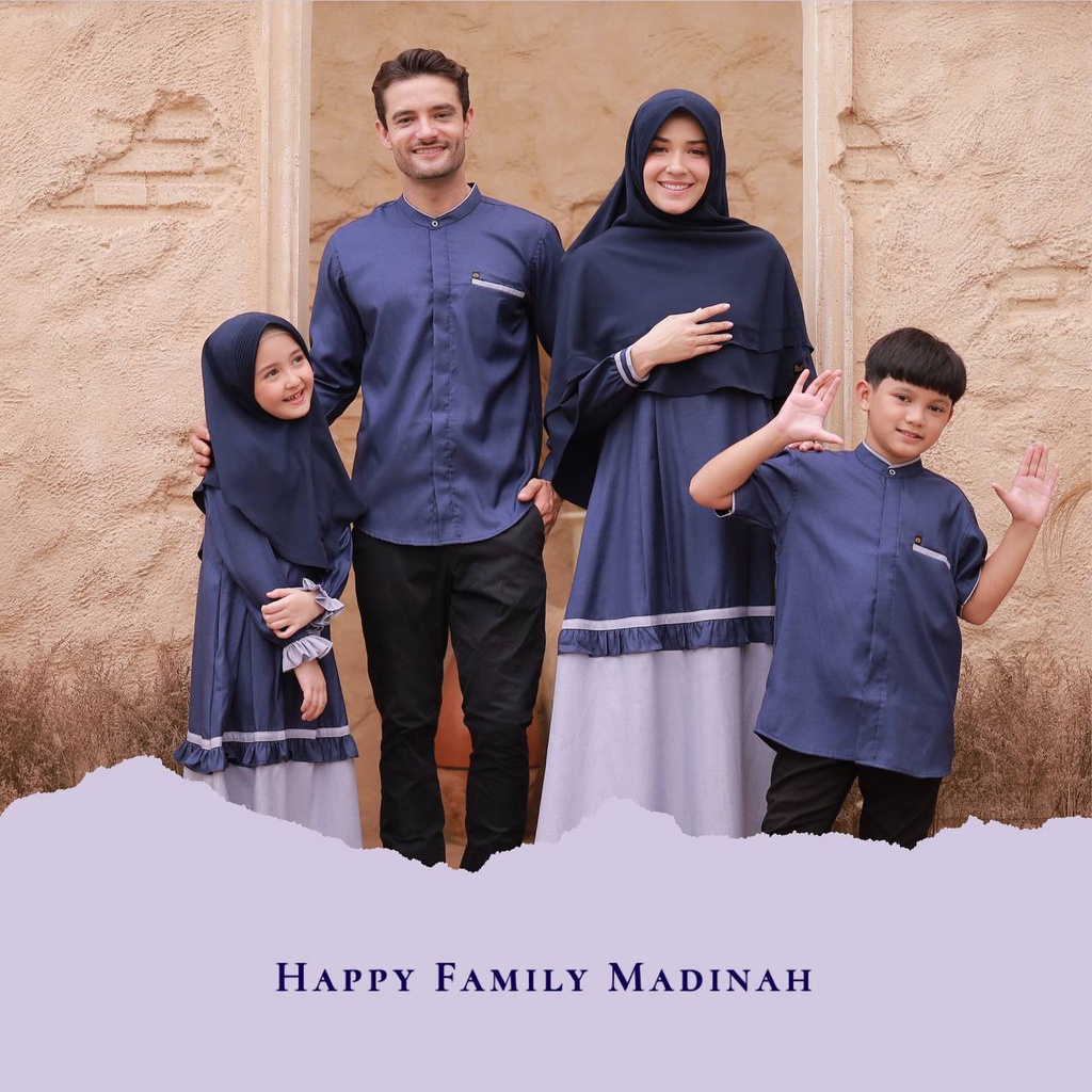 MICHAN SARIMBIT 2022 HAPPY MADINAH FAMILY DENIM NAVY BAJU COUPLE KELUARGA GAMIS KOKO DEWASA ANAK REM
