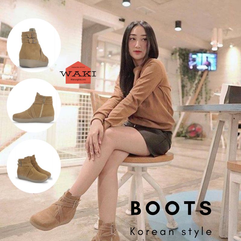 Jual WAKI Sepatu Boots Wanita coklat model Korean Style synthetic