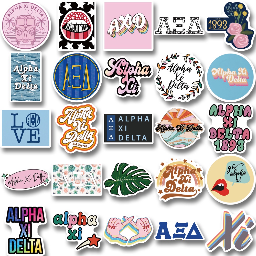 50pcs Stiker Motif Tulisan Alpha Xi Delta Anti Air Untuk Dekorasi case Handphonekomputer