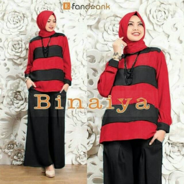 Baju stelan muslim - baju hijab fashion - dress muslim - setelan muslim Binaiya red nm murah