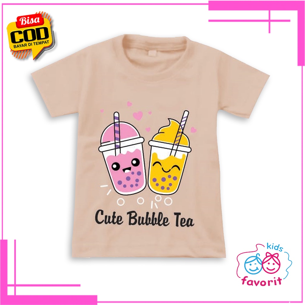 Favorit kids Baju kaos atasan anak perempuan lengan pendek gambar cute bubble tea