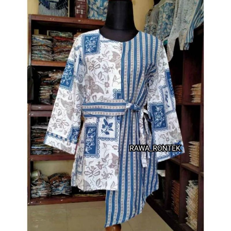 M-L-XL-XXL-JUMBO Batik wanita ASJ SA HRB026 Kenongo Kemeja Tosca Pendek-B kupu biru