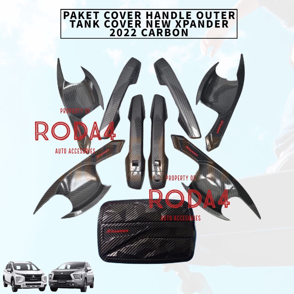 Paket Handle Outer Mangkok Tank Cover Mobil Xpander 2022 2021 2020 2019 2018 Tutup Bensin Auter Carbon Hitam