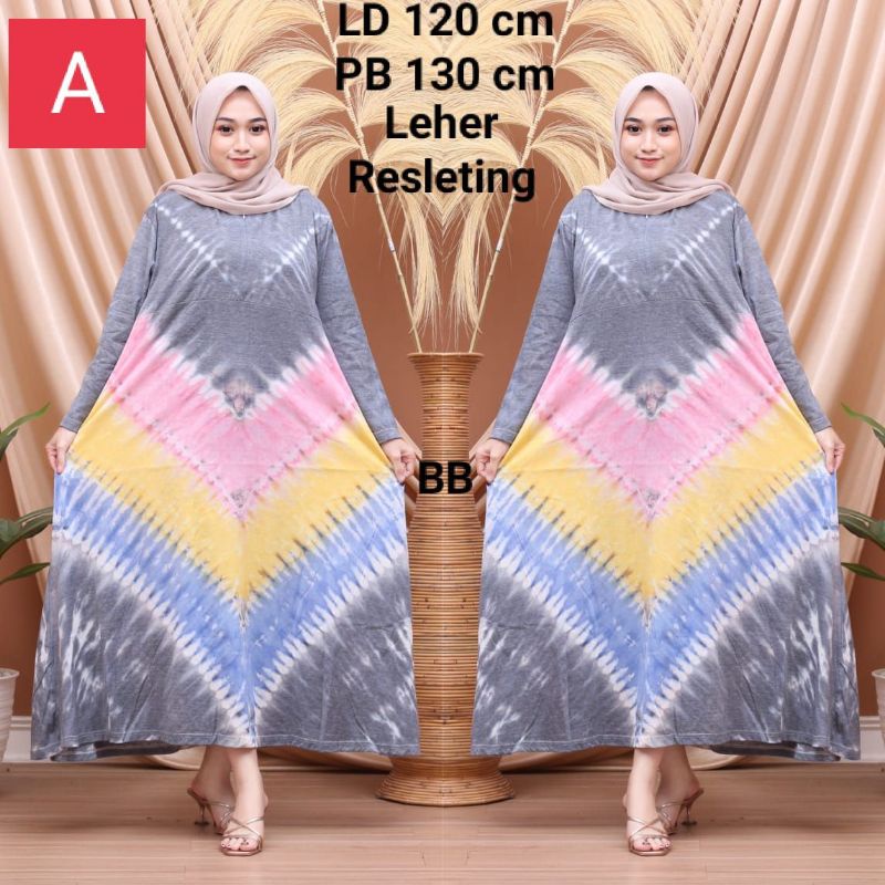 Gamis Jumbo Kaos Lengan Panjang Black Tiedye Busui Bumil Homdress Kekinian Terlaris