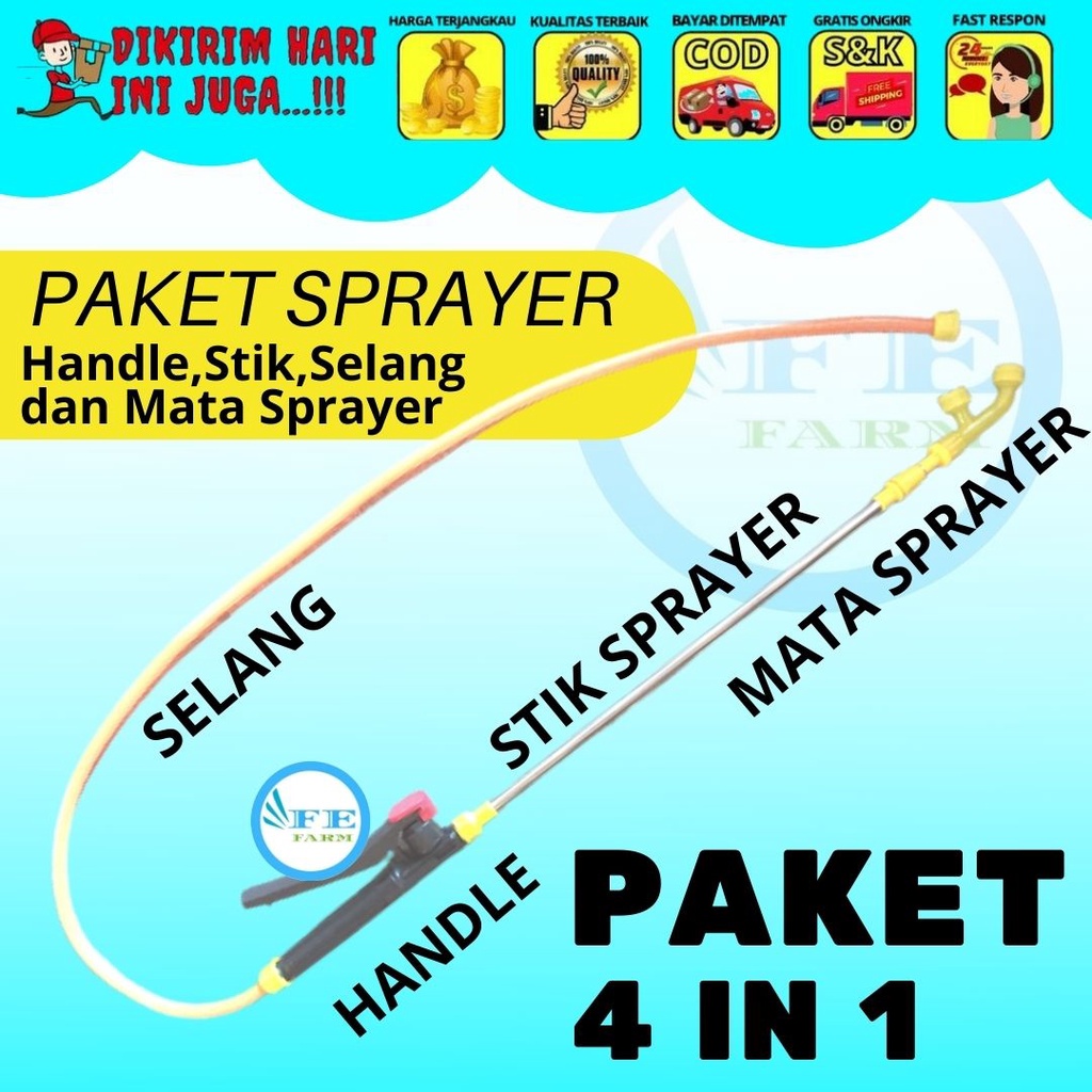 Paket Sprayer Electric Stop Kran Stik Selang Nozzle Paket 4in1 Mata Sprayer 2 Lubang FEFARM