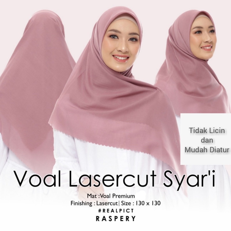 Jilbab segiempat PREMIUM VOAL polos lasercut syar’i 130x130