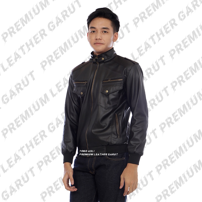 Jaket kulit pria hitam/coklat muda model terbaru bisa COD Gratis Sarung Tangan