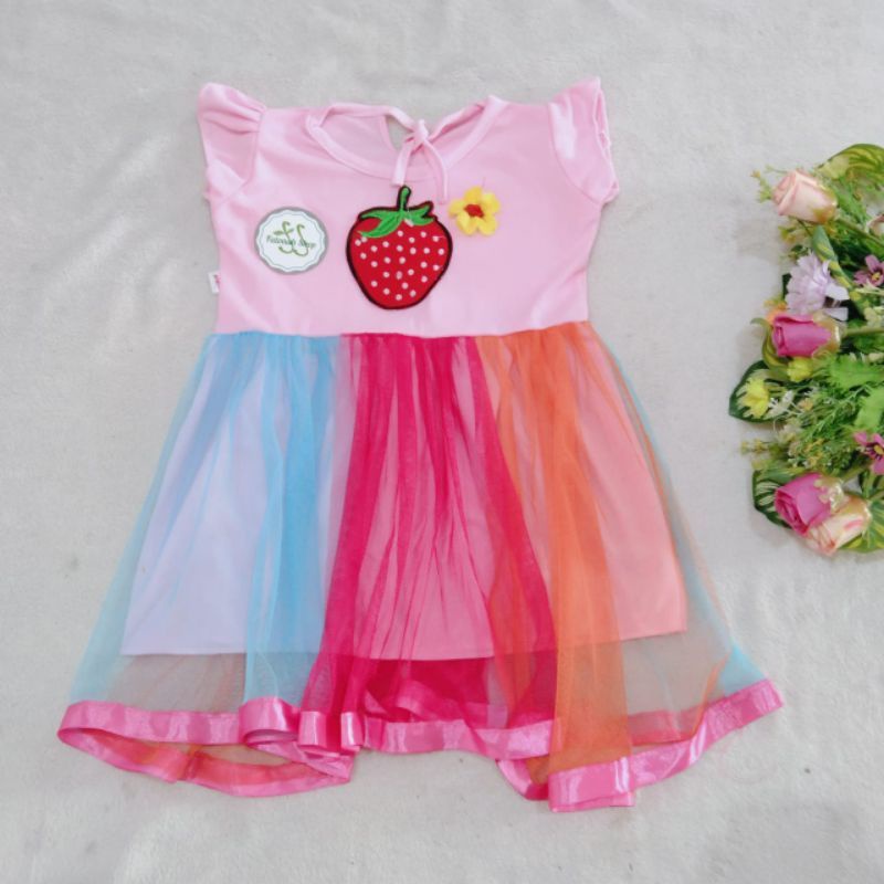 DRESS ANAK PEREMPUAN/DRESS STROWBERY USIA 2-3 TH