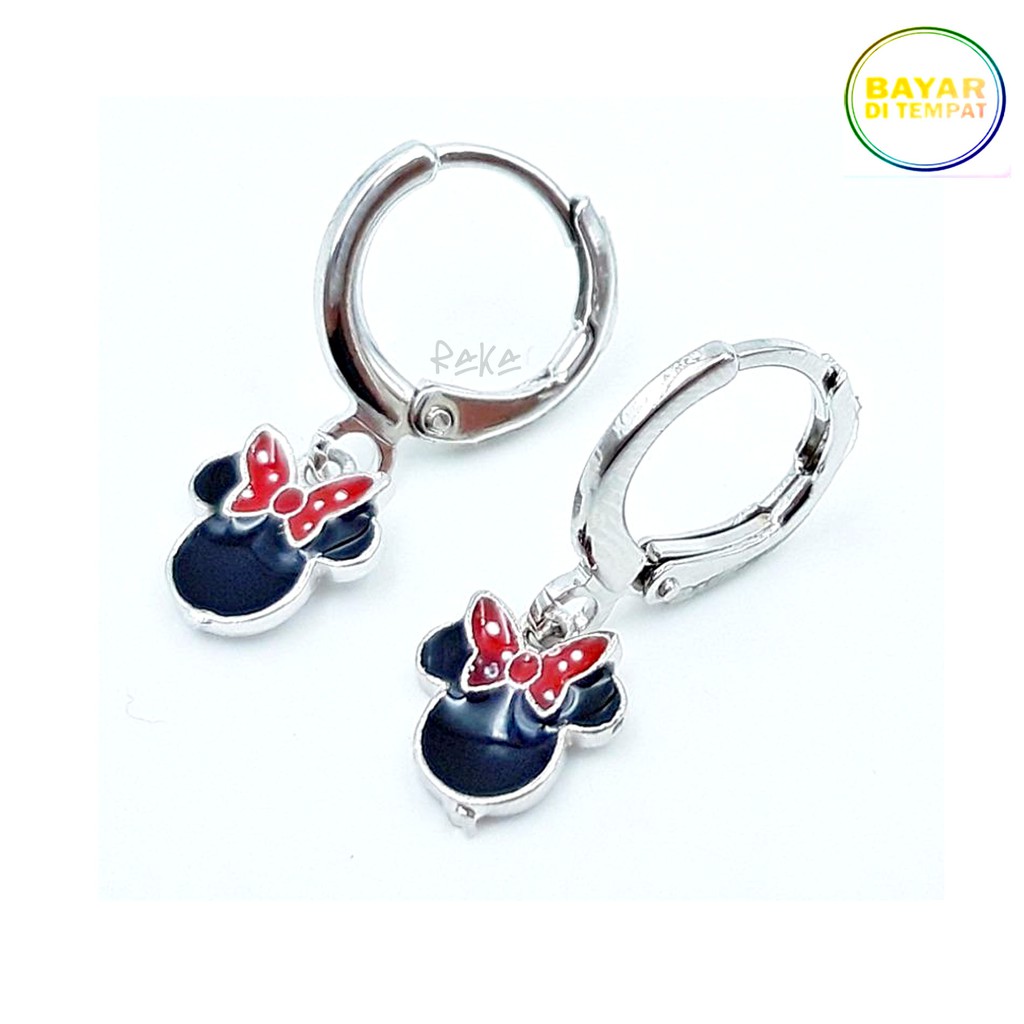 RAKA Acc - PROMO!! Anting Clip / Klip MINNIE MOUSE Hitam Xuping Gold &amp; Silver Perhiasan Wanita 137