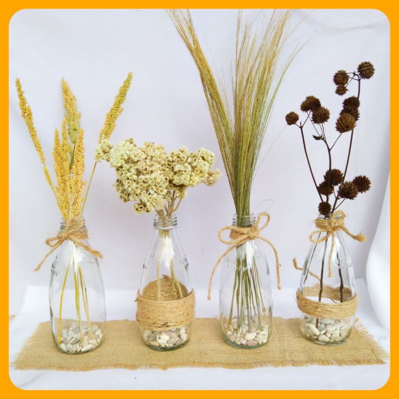 SET BUNGA KERING + VAS BOTOL KACA