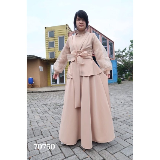 Gamis 70750 Maxi Japan Blazer Obi Belt Ribbon Gaun Panjang  Baju Scuba Titanium prewedding  Mewah