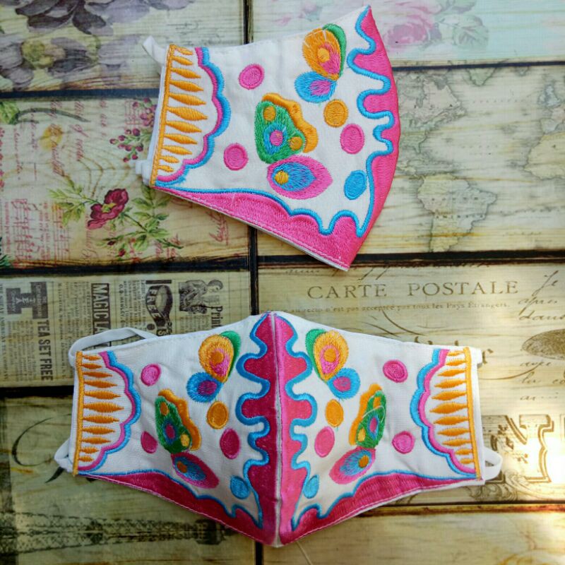 masker kain bordir premium butterfly seperti miwa pattern yellow line tibby miwapattern putih