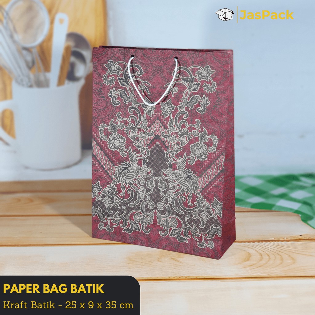 

Tas Kertas Shopping Paper Bag Kraft Batik 25x9x35 cm Isi 20