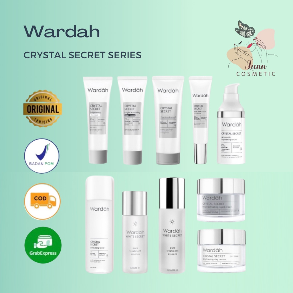 WARDAH CRYSTAL SECRET SERIES  Cleanser / Toner / Essence / Eye Cream / Day &amp; Night Cream BPOM