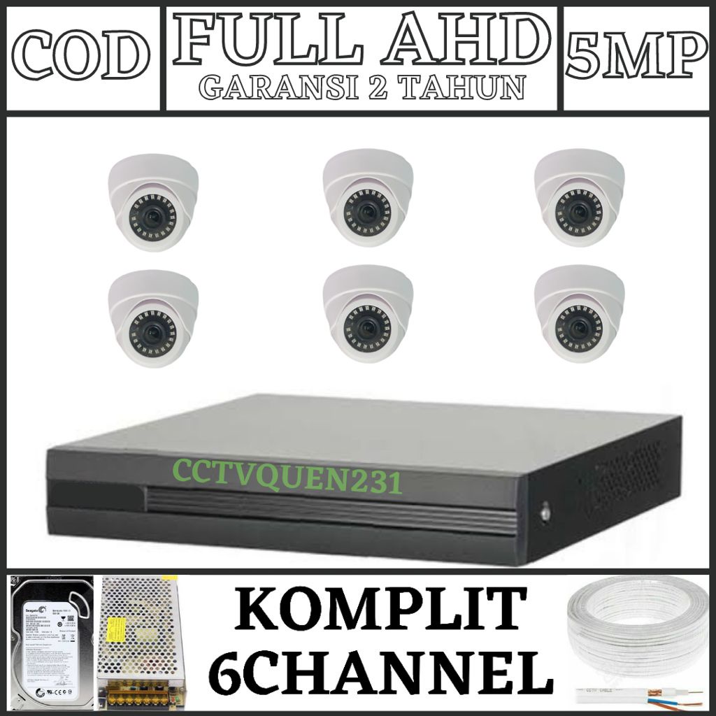 PAKET CCTV 8 CHANNEL 6 KAMERA INDOOR 5 MP 1080P FULL AHD IR SONY HDD-500GB KOMPLIT TINGGAL PASANG