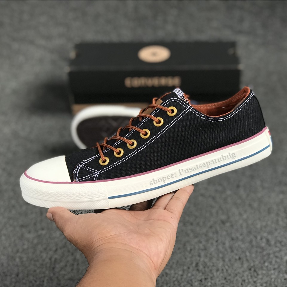 (BAYAR DITEMPAT) Converse Premium Tali Tan Low Black White