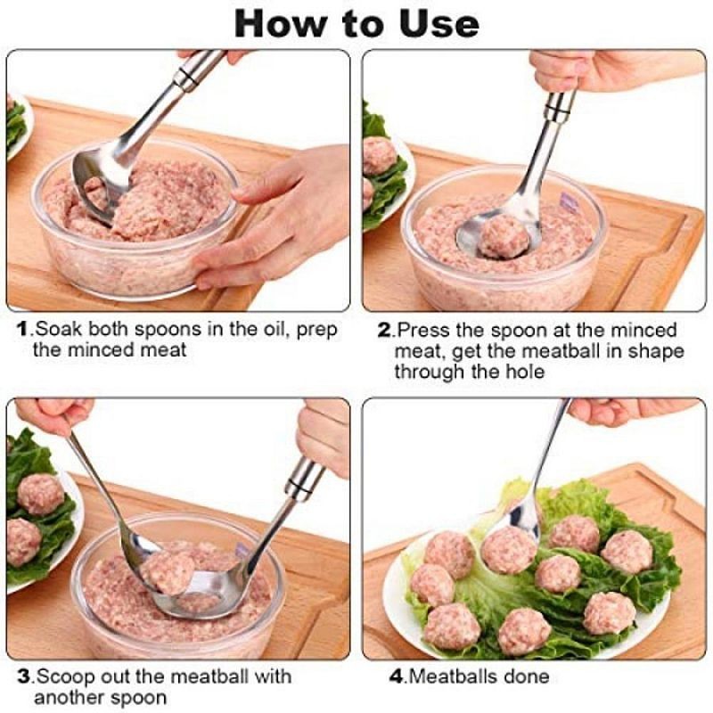 Sendok Bakso Cetakan Pembuat Baso Stainless Steel / Meatball Maker Alat Bantu Cetak Daging Sapi Ikan Pentol Shape Hole Bulat Anti Lengket Anti Karat