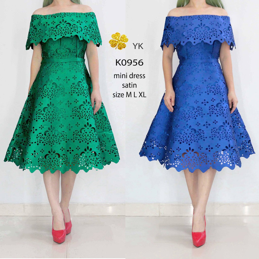 Ykdress 0956 A line dress baju gaun pesta kondangan hijau gold merah biru M L XL big size ALINE DRES