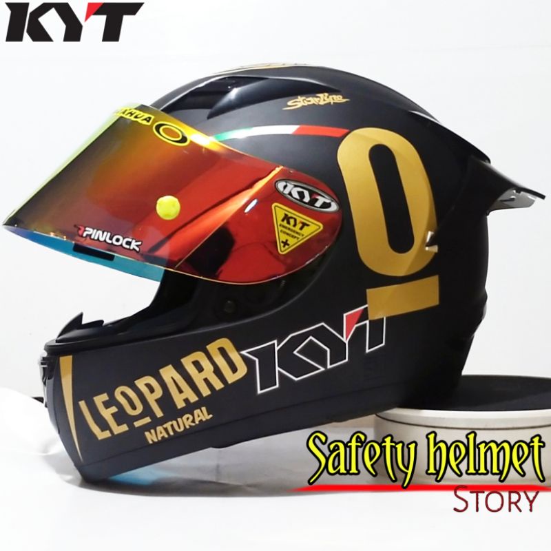 Helm Full face KYT R-10 solid white Leopard Modif Paket ganteng (Original)-P.g black leopard