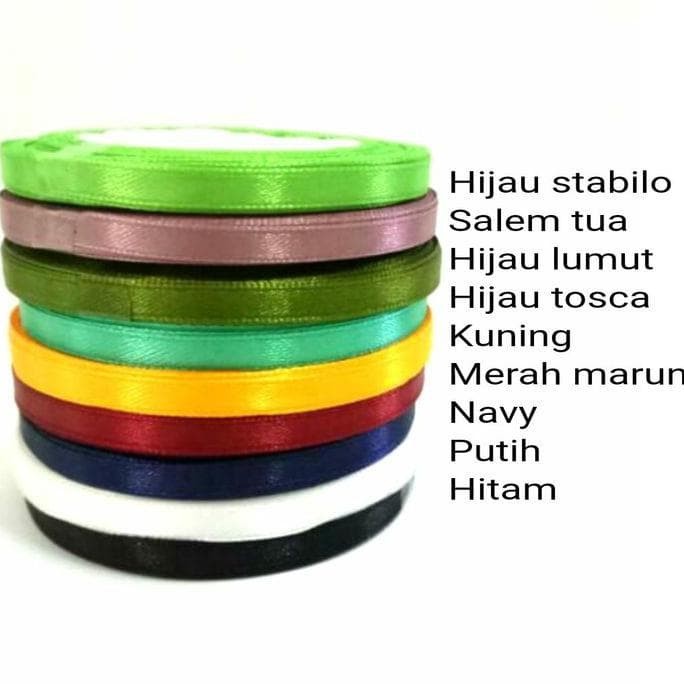 pita kado / pita jepang /Pita satin ukuran 1/4 inch / 0,6 cm PER ROLL WARNA